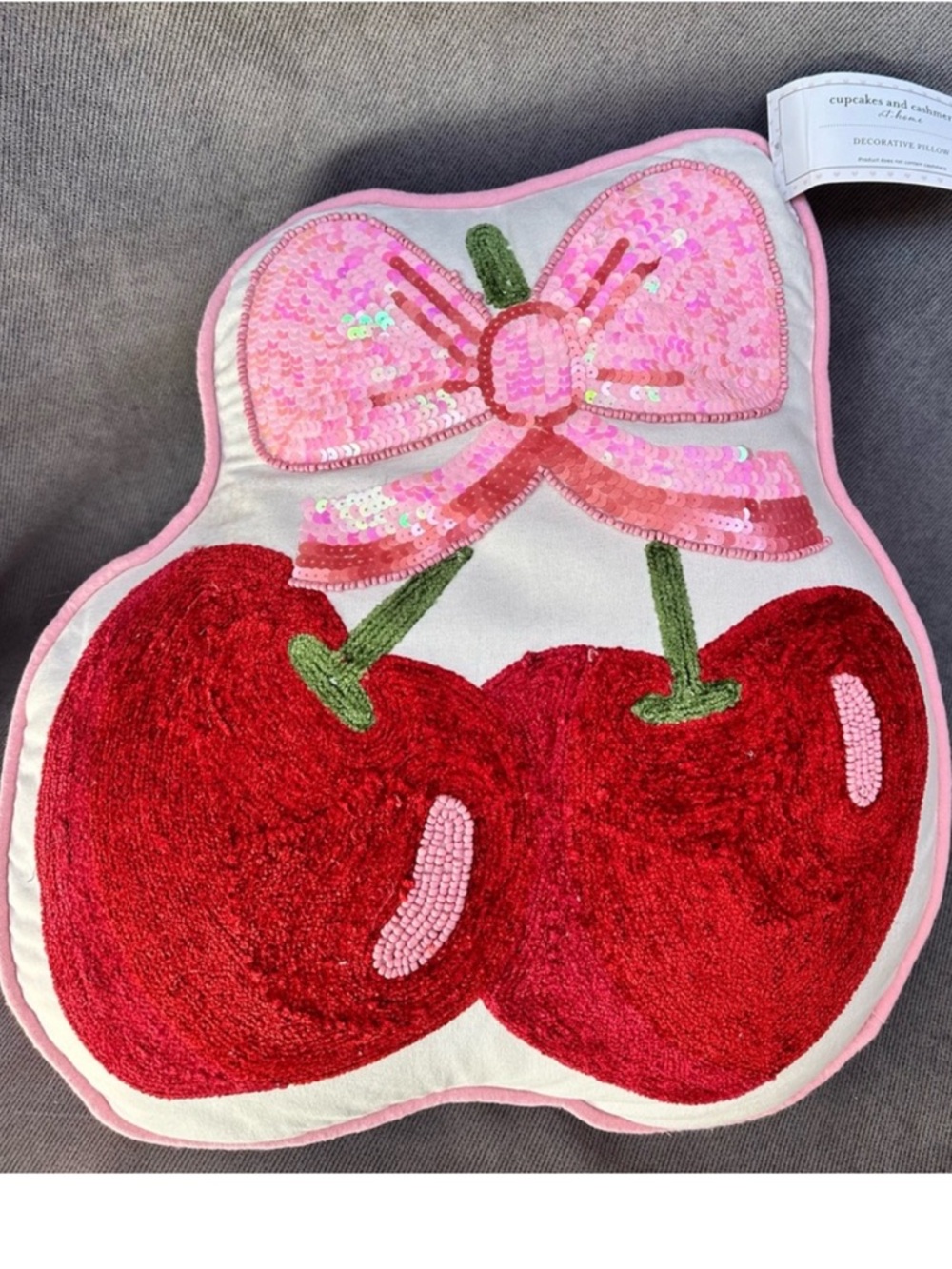 Cupcakes & cashmere sequin cherry accent pillow